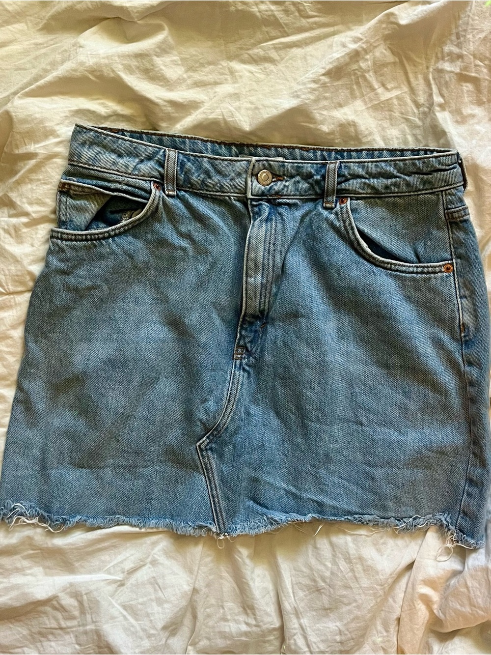 Topshop Light Blue Denim Mini Skirt with Raw Hem